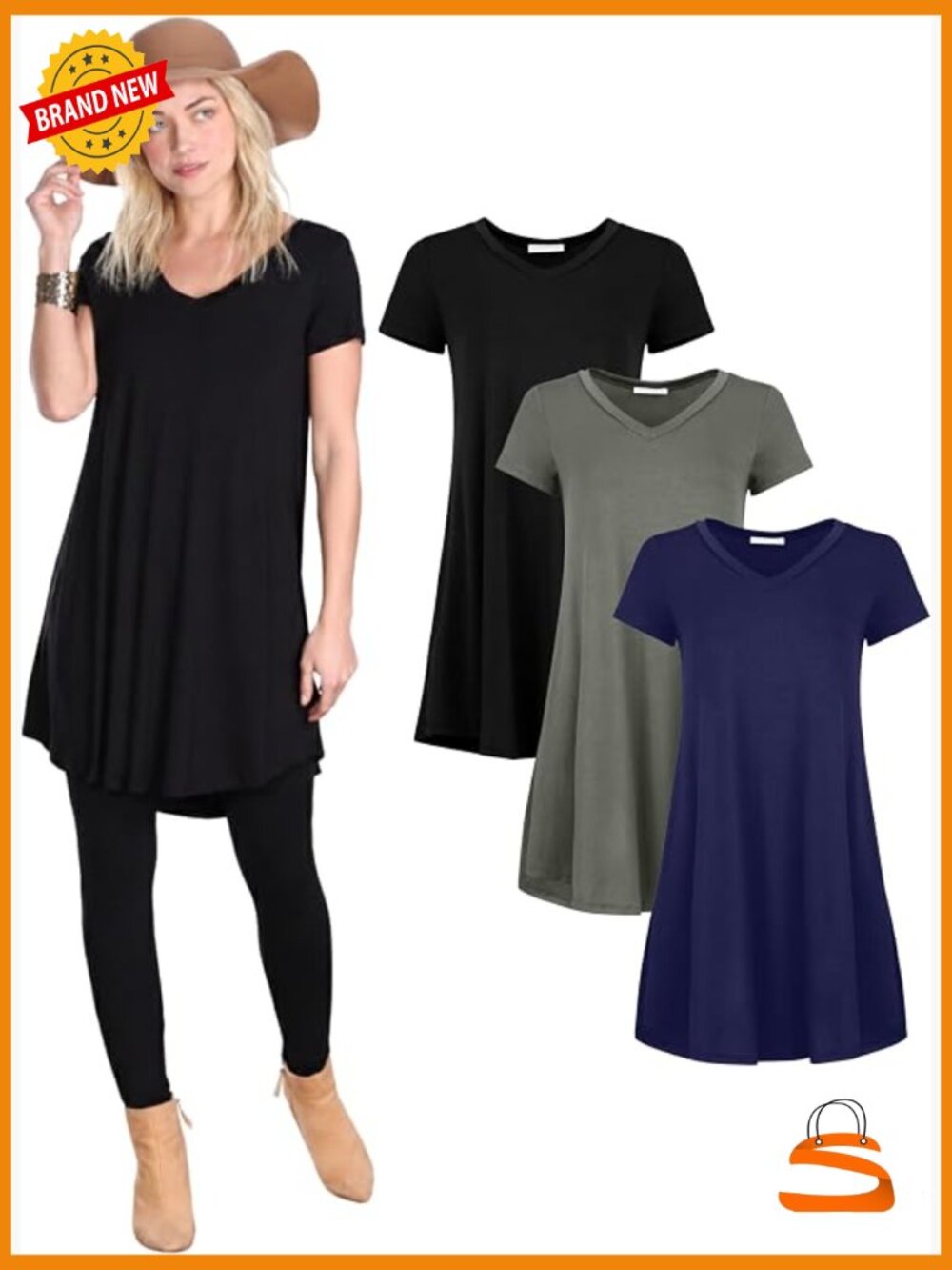 Short Sleeve Tunic Tops for Leggings, Flowy Loose Fit 3-Pack